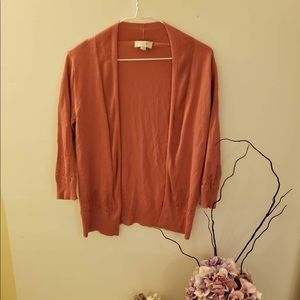 LOFT outlet womens salmon pink 3/4 sleeve knit accent cardigan sweater size XS